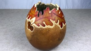 FancyCut Oak Leaf Gourd Vase with Stipple Carving [upl. by Gretna]