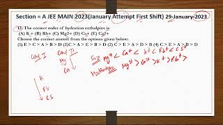 Section  A jeemain 2023 29 January Shift 1 The correct order of hydration enthalpies is [upl. by Ailliw]