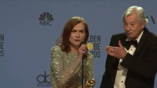 Isabelle Huppert  Golden Globes 2017  Full Backstage Interview [upl. by Koo]