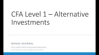 CFA Level 1  Alternative Investments  Performance Calculation and Appraisals [upl. by Eiveneg530]