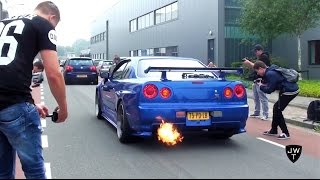 Awesome Nissan Skyline R34 GTR VSpec II BACKFIRE REVS amp Acceleration Sounds [upl. by Baerl581]