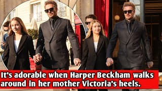 Its adorable when Harper Beckham walks around in her mother Victorias heels [upl. by Salena913]