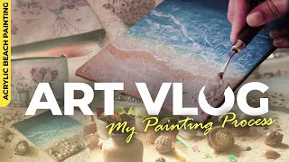 ART VLOG  Acryllic Beach Painting Process  Huda Sidhique [upl. by Schuman]