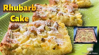 Saftiger Rhabarberkuchen mit Pudding  moist Rhubarb Cake with Pudding [upl. by Ecinerev930]