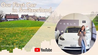 Picking up Our First Car in Switzerland  Tesla Model Y  2024 [upl. by Nylarat148]