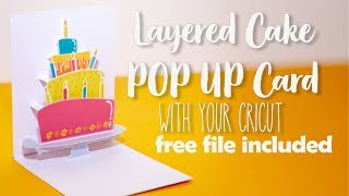 Cricut Pop Up Card  Layered Cake [upl. by Ahsatel]