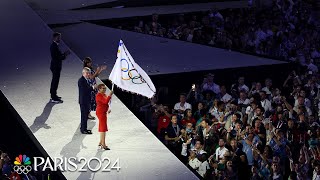 Olympic flag handoff indicates transition from Paris to Los Angeles  Paris Olympics  NBC Sports [upl. by Notseh710]