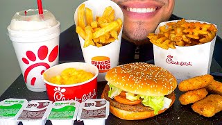 ASMR Burger King vs ChickFilA Mukbang Chicken Nuggets Mac N Cheese Whopper Fries No Talking Eat [upl. by Aicek]