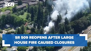 SR 509 reopens after large Burien house fire caused closures [upl. by Yruok720]