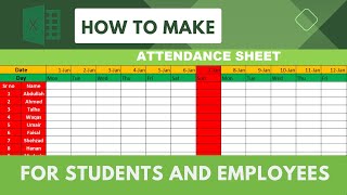 Attendance Sheet in excel  Fully automated attendance sheet  PART 1 [upl. by Ettedualc]