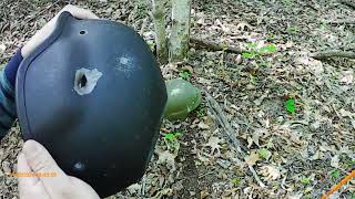 12gauge rifled slug test FULL Kevlar government issue helmet vs WARMAG LLCs NP550 steel helmet [upl. by Notyap]