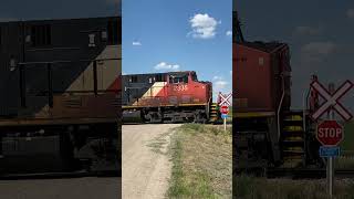 4K Long Whistle et44ac and a Dash 9 pulling manifest at Kindersley railfanning train shorts [upl. by Joana]