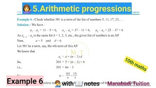 10th class math Chapter 5 Arithmetic progressions Example 6with notes CBSE NCERT [upl. by Etteve]