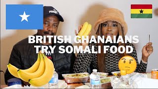 BRITISH GHANAIANS TRY SOMALI FOOD FOR THE FIRST TIME mukbang banana and rice  Leanne Savannah [upl. by Sitnik]