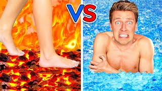 Walk on Fire or Swim Through Ice Extreme Hot vs Cold Challenge  Last Girl To Leave Icy Pool Wins [upl. by Zena]