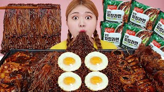 ASMR MUKBANG ENOKI MUSHROOMS amp BLACK BEAN NOODLES Eating Sound by HIU 하이유 [upl. by Enidualc]