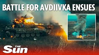 UkraineRussia war Ukrainian forces obliterate enemy tank convoy near Avdiivka [upl. by Johathan]