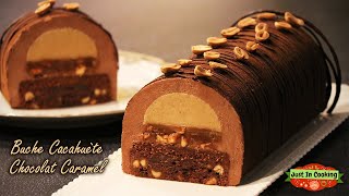 ❅ Recette de Bûche de Noël Cacahuète Chocolat Caramel façon Snickers ❅ [upl. by Margret]