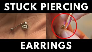 REMOVING STUCK BUTTERFLY BACKING PIERCING EARRINGS  SHE DIDNT CRY [upl. by Oterol]