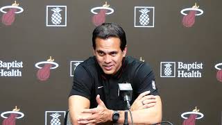 Erik Spoelstra Talks Miami Heat Win Over Rockets Nikola Jović Dynamic Pair With Bam Tyler Herro [upl. by Oahc40]