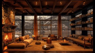 Cozy Jazz Music amp Winter Coffee Shop Ambience ❄️ Snowy Stress Relief Music in a Mountain Cabin ☕ [upl. by Lynde820]