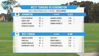 SACA Premier Cricket  Kookaburra Womens 1st Grade  Round 6  West Torrens v Kensington [upl. by Nygem]