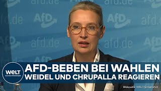 LANDTAGSWAHLEN AfDSieg in Thüringen Alice Weidel und Tino Chrupalla äußern sich zu Björn Höcke [upl. by Aileno]