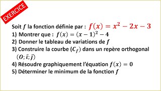 Exercice fonction polynôme du second degré  TRONC COMMUN SCINTIFIQUE ET TECHNOLOGIQUE [upl. by Peggir]