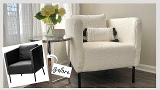 IKEA DIY HACK Boucle Chair DIY  EASY Sherpa Fur Chair  IKEA Ekero Armchair Upholstery DIY  2021 [upl. by Eelirrem]