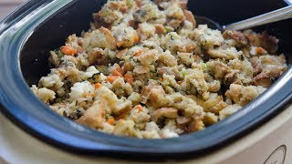 Traditional Bread Stuffing CrockPot Method [upl. by Ahsinev]