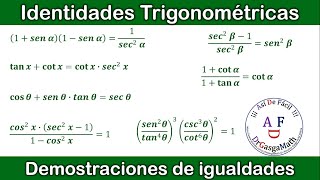 Identidades Trigonométricas  Demostraciones de igualdades  7 Ejercicios [upl. by Adaminah358]