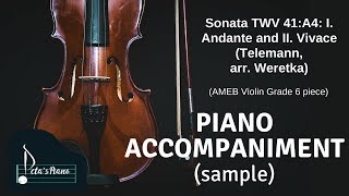 Sonata TWV 41A4 I Andante and II Vivace Telemann arr Weretka  Piano Accompaniment sample [upl. by Adrian]