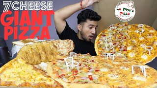 LA PINOS LARGEST 7 CHEESE MONSTER PIZZA MY MAC GIANT PIZZA SLICE STUFFED GARLIC BREAD MUKBANG [upl. by Enrico962]