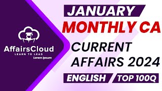 Monthly Current Affairs January 2024  English  AffairsCloud  Top 100  By Vikas [upl. by Adora]