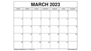 Printable March 2023 Calendar Templates with Holidays  VL Calendar [upl. by Sacks]