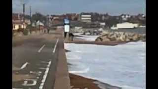 Felixstowe sea front after storm damage filmed on windy 18th January 2014 [upl. by Ariahs]