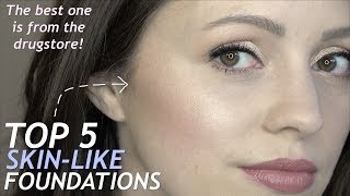 TOP 5 Most SKINLIKE Foundations  Drugstore amp High End [upl. by Esiuolyram222]