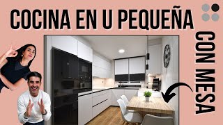 Cocina PEQUEÑA blanca dekton kairos EN U con mesa CJR [upl. by Alexis]