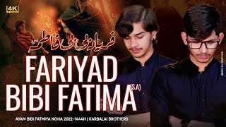 Noha Bibi Fatima Zahra 2023  Faryad e Bibi Fatima  Ayam e Fatimiyah Noha 2022  Karbalai Brothers [upl. by Morgenthaler452]