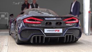 1800HP Hennessey Venom F5 Spitting HUGE Flames  FoS Goodwood  66L TT Fury V8 Engine Sounds [upl. by Naahsar]