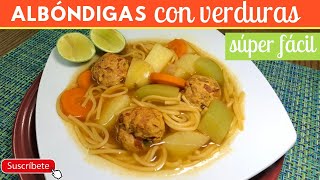 Albóndigas con fideos y verduras  Cocina de Addy [upl. by Nahtaoj]