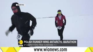 Polish runner wins Antarctic Ice Marathon [upl. by Jessalin173]