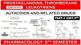 Prostaglandins Thromboxane and Leukotrienes  Autacoids  Part 3 Unit 3  Pharmacology 5 sem [upl. by Akeret306]