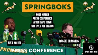 SPRINGBOKS Cape Town test vs All Blacks Post match presser with Rassie Erasmus Siya Kolisi [upl. by Lehman856]