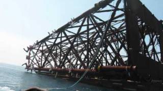 Offshore Platform Construction Part 1 Jacket Leg Launching [upl. by Rubliw992]