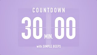 30 Min Countdown Flip Clock Timer  Simple Beeps 🫐 🔔 [upl. by Nickey]