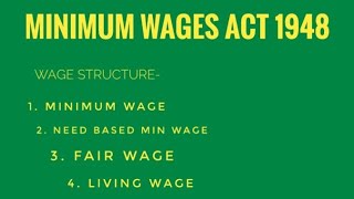 Wage structure under minimum wages act fair wage living wage min wage need based min wage [upl. by Aicatan]