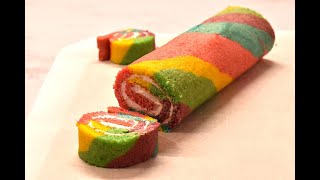 Rainbow swiss roll cakeNo Butter No Milk spongy No Fat Dessert within 20 min [upl. by Hollister]