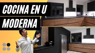 Cocinas MADERA y NEGRAS Modernas en U Cocinas CJR [upl. by Seibold74]