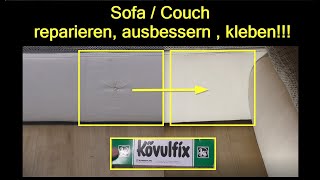 Sofa Loch reparieren ✅ Loch in Couch reparieren  Sofa kleben mit Kövulfix  Kunstleder flicken diy [upl. by Asyral]